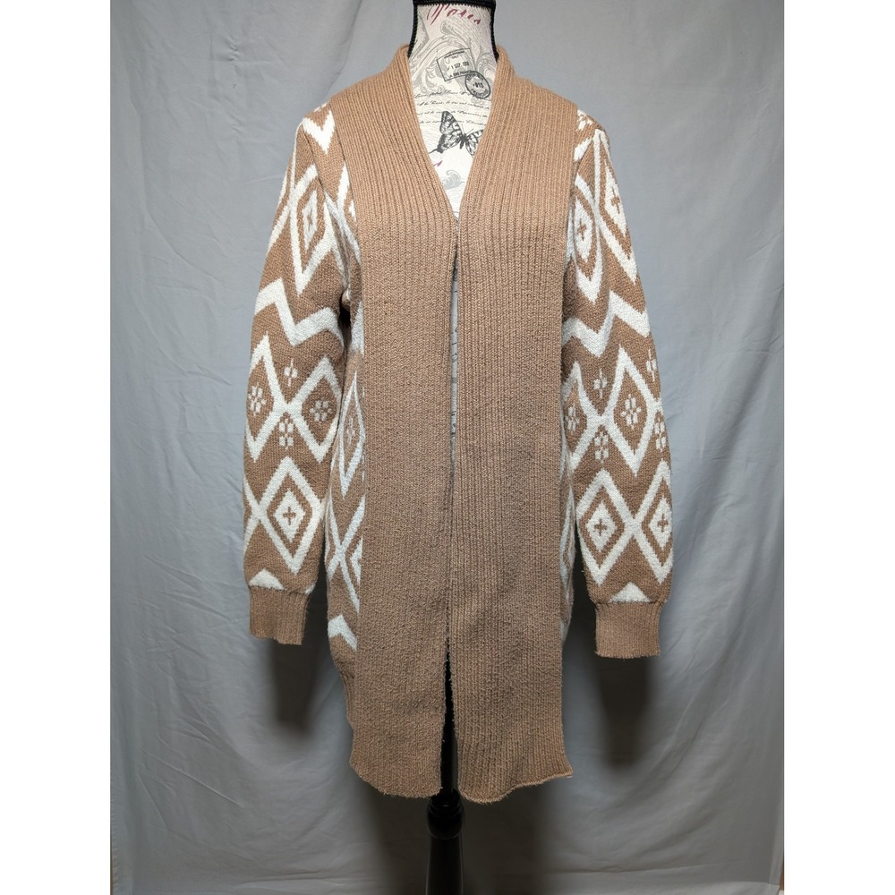 Old Navy Tan Cream Aztec Geometric Open Cotton‎ Cardigan Sweater Women's Large